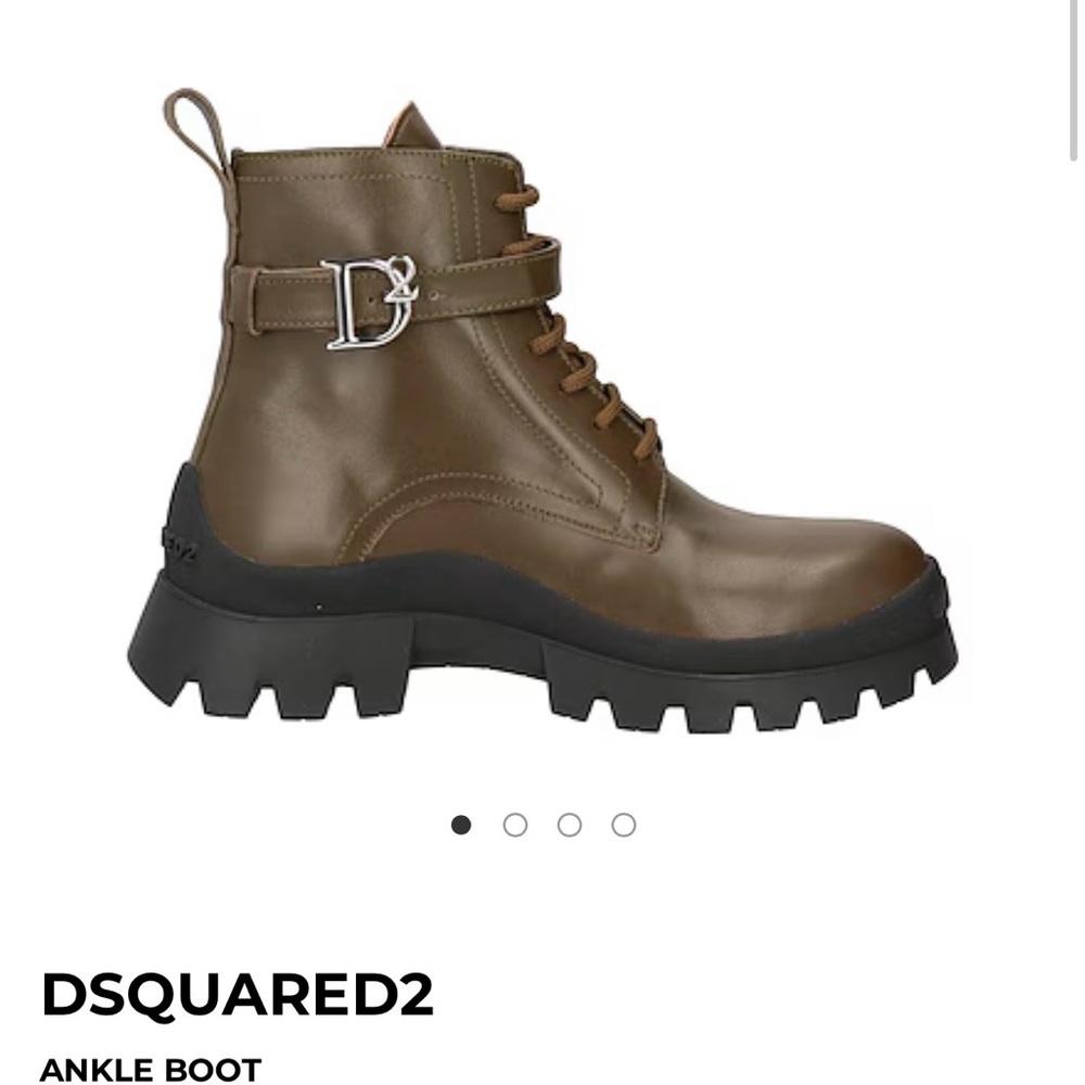DSQUARED2 Olive Green Leather Combat Ankle Boots with Black Lug Sole